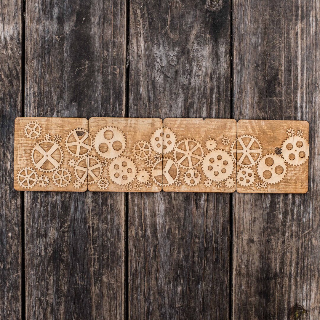 Gears Wood Coaster Set of four 4x4in Raw Wood Gears Wood Coaster Set of four 4x4in Raw Wood